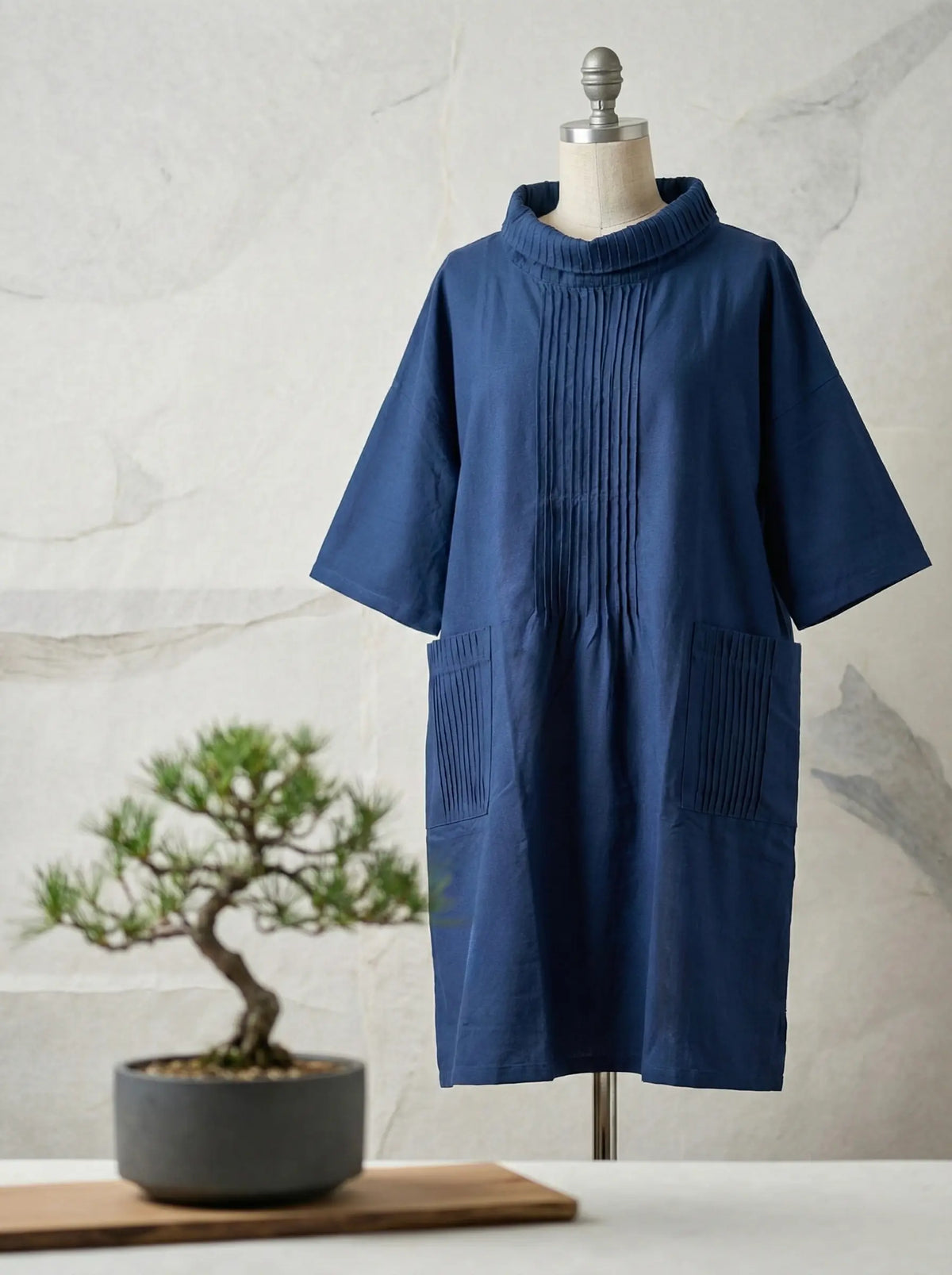 【TID】ネイビーワンピース3514 ワイドネックワンピース | 藍染市場 - Daily Indigo